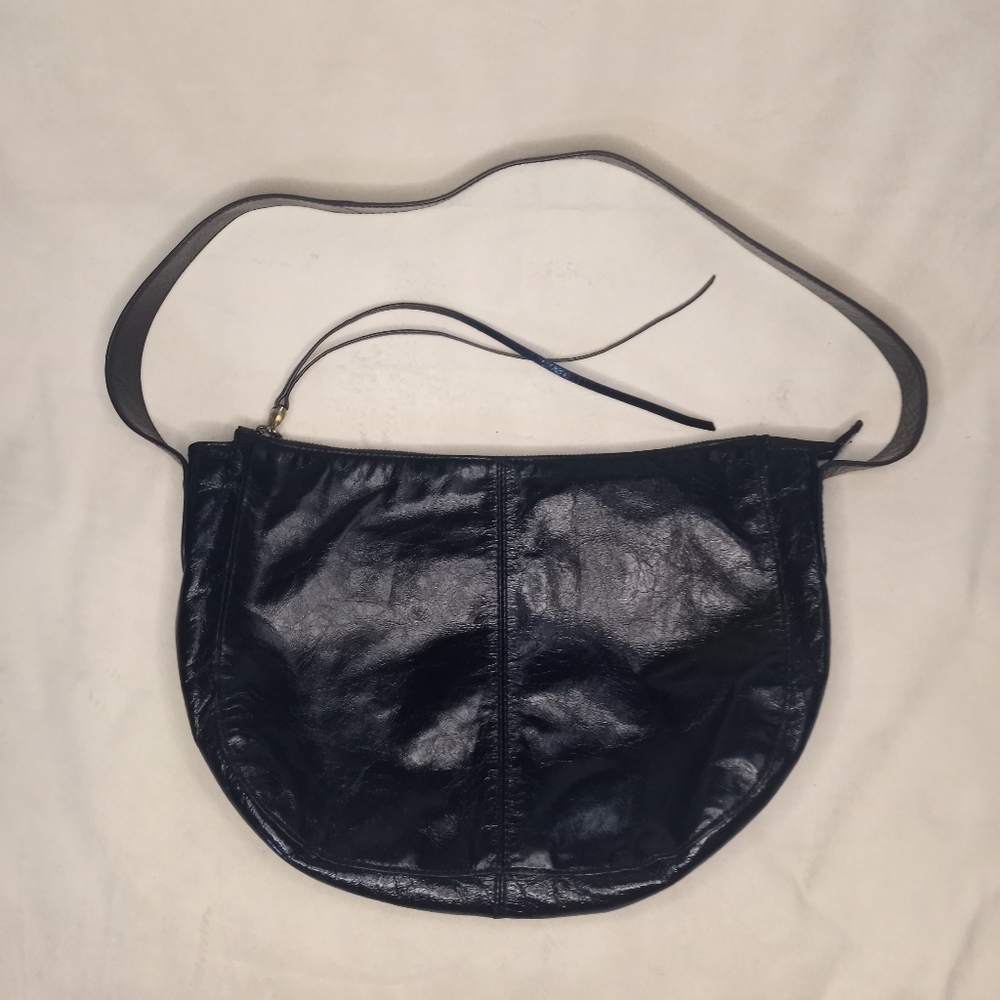 Hobo Black Leather 90s Y2k Boho Moto Classic Sleek Supple Shiny Shoulder Bag